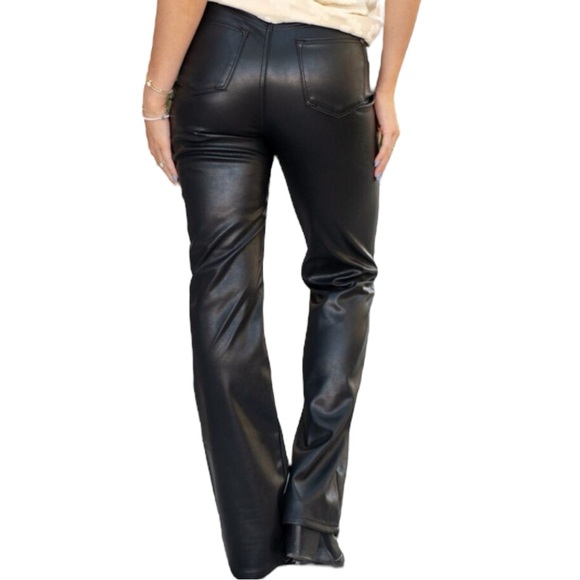 JUDY BLUE Black Vegan Leather Tummy Control Bootcut Pants Size 5/27 - Picture 2 of 8